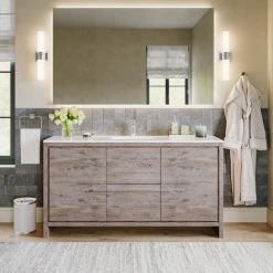 MOD Esconde Bath Vanity, Natural Wood, 60", Single Sink, Freestanding