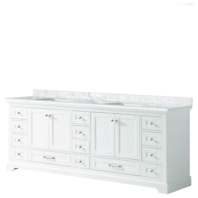 Lexora Dukes Bath Vanity, White, 84", Marble Top, Vanity, Countertop, And Sink 5 Lexora Dukes Bath Vanity, White, 84", Marble Top, Vanity, Countertop, And Sink - Image 3