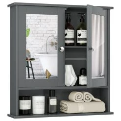 Costway Wall Mount Mirror Cabinet Grey