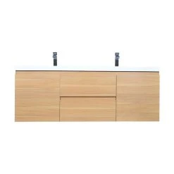 Bathroom Vanity Wholesale INC. MOB 60" Wall-Mounted Double Bathroom Vanity In White Oak