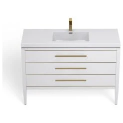 MOD Celios Bathroom Vanity, Single Sink, 48", White With Brass Trim, Freestanding -Kraus Shop e341762103d0573a 8453 w800 h800 b1 p0