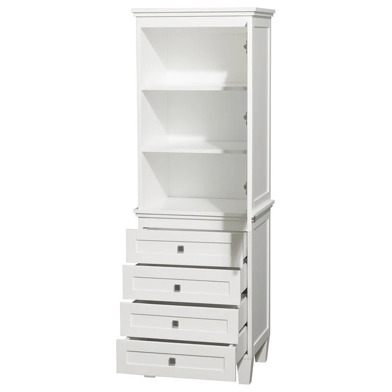 Wyndham Collection Acclaim Bathroom Linen Tower, White, Shelved Cabinet Storage, 4 Drawers 4 Wyndham Collection Acclaim Bathroom Linen Tower, White, Shelved Cabinet Storage, 4 Drawers - Image 2