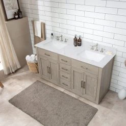 Urban Furnishing Grace 60" Double Bathroom Vanity In Rich Antique Gray Oak With Carrara White Quartz Top -Kraus Shop e851304e00188676 8688 w800 h800 b0 p0