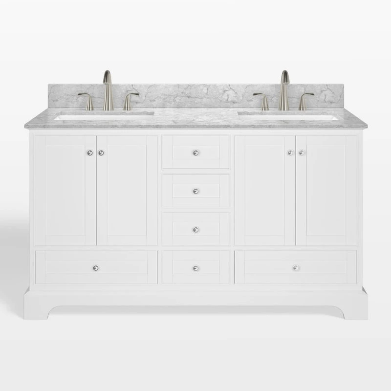 MOD Cascade Bath Vanity, White, 60", Brushed Nickel Hardware, Double, Freestanding 11 MOD Cascade Bath Vanity, White, 60", Brushed Nickel Hardware, Double, Freestanding - Image 9
