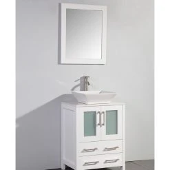 Vanity Art LLC Vanity Art Vanity Set With Vessel Sink, White, 24", Standard Mirror -Kraus Shop e92173a908b5cef8 6505 w800 h800 b0 p0