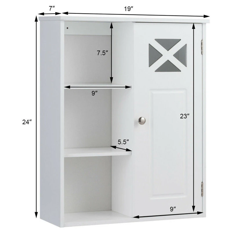 Costway Wall-Mounted Cabinet Bathroom Storage 2-Tier Shelf Organizer White 4 Costway Wall-Mounted Cabinet Bathroom Storage 2-Tier Shelf Organizer White - Image 2