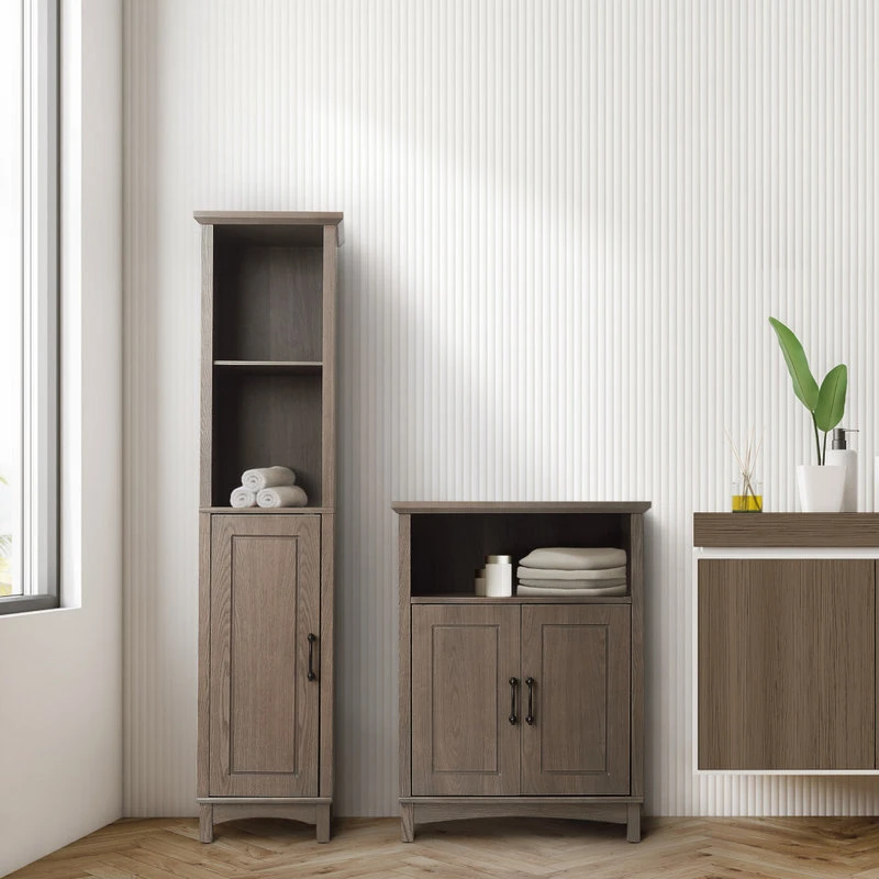 Versanora Wooden Bathroom Cabinet Linen Tower Salt Oak 4 Versanora Wooden Bathroom Cabinet Linen Tower Salt Oak - Image 2