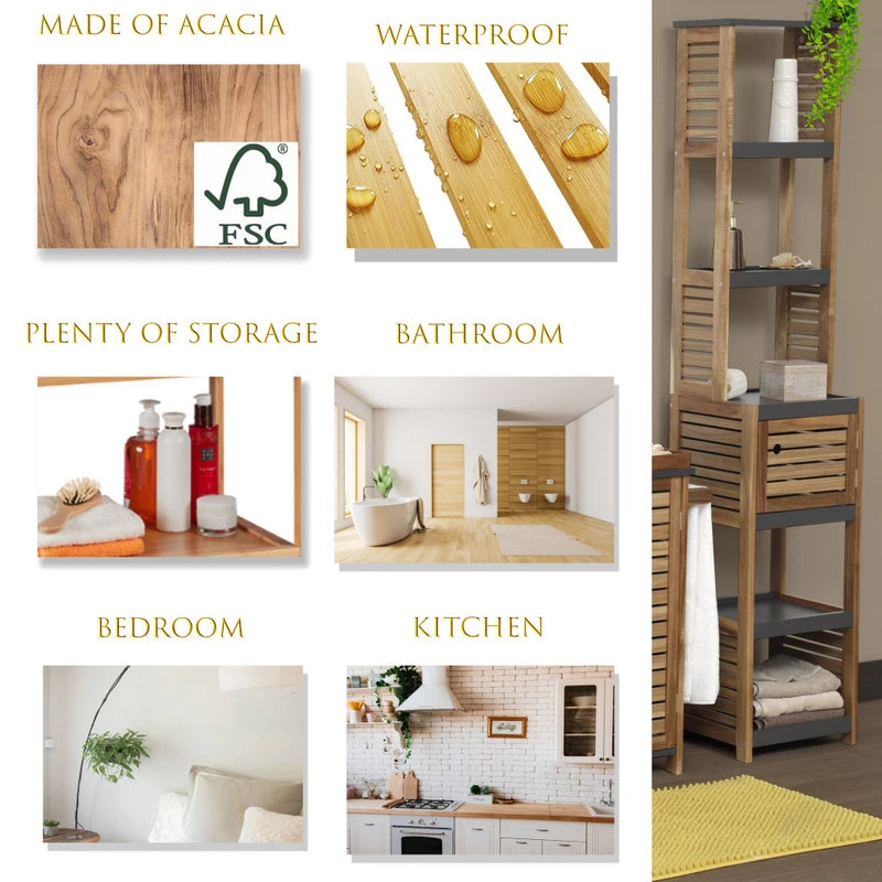 EVIDECO Bathroom Linen Storage Tower Cabinet Mahe Bamboo - Wood, Elements 5 EVIDECO Bathroom Linen Storage Tower Cabinet Mahe Bamboo - Wood, Elements - Image 3