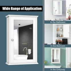 Costway New Bathroom Wall Cabinet Single Mirror Door Storage Wood Shelf White -Kraus Shop f131a64500e434a1 4837 w800 h800 b0 p0