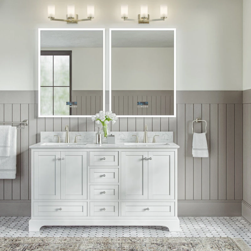 MOD Cascade Bath Vanity, White, 60", Brushed Nickel Hardware, Double, Freestanding 5 MOD Cascade Bath Vanity, White, 60", Brushed Nickel Hardware, Double, Freestanding - Image 3