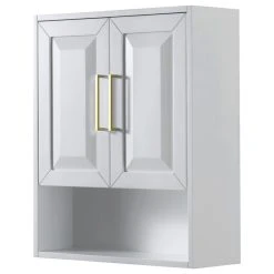 Wyndham Collection Daria Bathroom Wall-Mounted Storage Cabinet, White With Brushed Gold Trim
