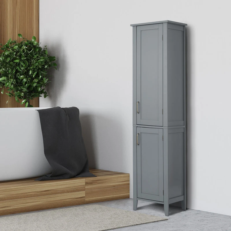 Versanora Wooden Bathroom Cabinet Linen Tower Grey 4 Versanora Wooden Bathroom Cabinet Linen Tower Grey - Image 2