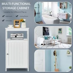 Costway Bathroom Floor Cabinet Single Door Storage Cupboard W/ Adjustable Shelf -Kraus Shop f5f199f201512f73 9299 w800 h800 b0 p0