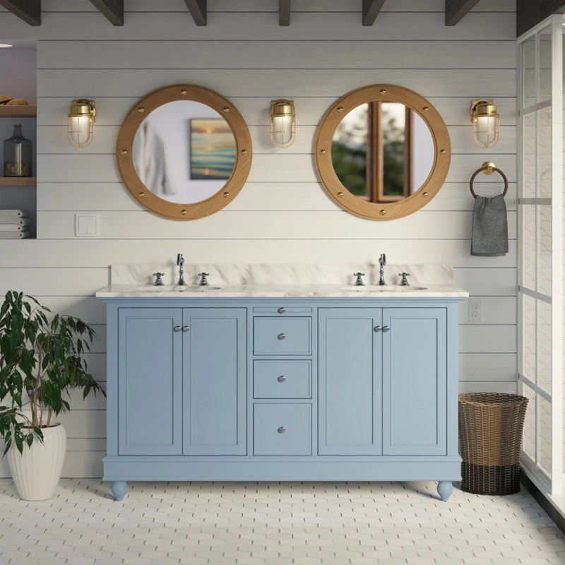 Kitchen Bath Collection Bella 60" Bathroom Vanity, Powder Blue, Carrara Marble, Double Vanity 4 Kitchen Bath Collection Bella 60" Bathroom Vanity, Powder Blue, Carrara Marble, Double Vanity - Image 2