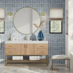 MOD Bahia Bath Vanity, Oak, 60", Brushed Gold Hardware, Single, Freestanding -Kraus Shop f7e1934303acb050 1946 w800 h800 b0 p0