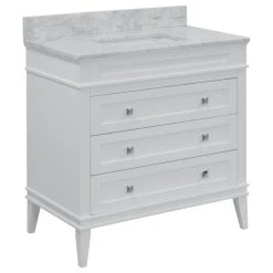 Kitchen Bath Collection Eleanor 30" Bathroom Vanity, White, Carrara Marble Top