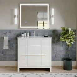 MOD Esconde Bath Vanity, High Gloss White, 36", Single Sink, Freestanding