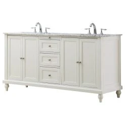 Direct Vanity Sink Classic 70" Double Vanity, Pearl White, Top: Carrara Marble, Without Mirror