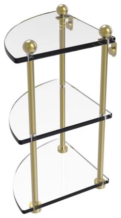 Allied Brass Three-Tier Corner Glass Shelf, Satin Brass